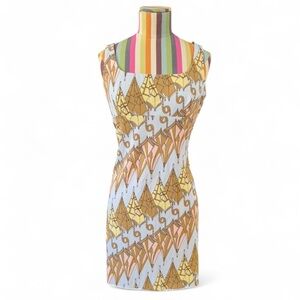 *RAW HEM* Vintage BCBG Made in USA Surreal Print Umbrellas Mini Dress